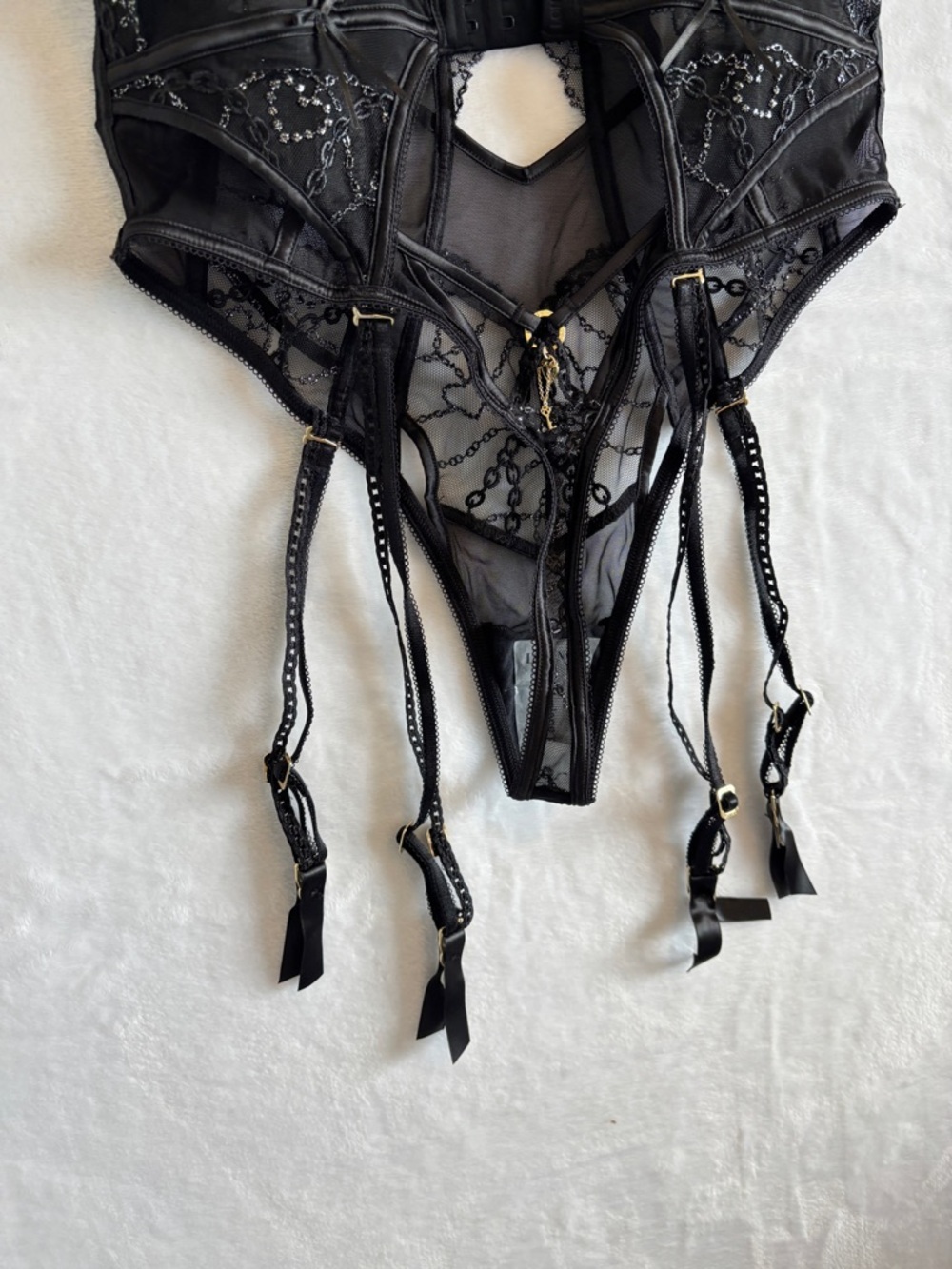 Lounge Vida Black Lace Sheer Bodysuit small - Picture 13 of 15